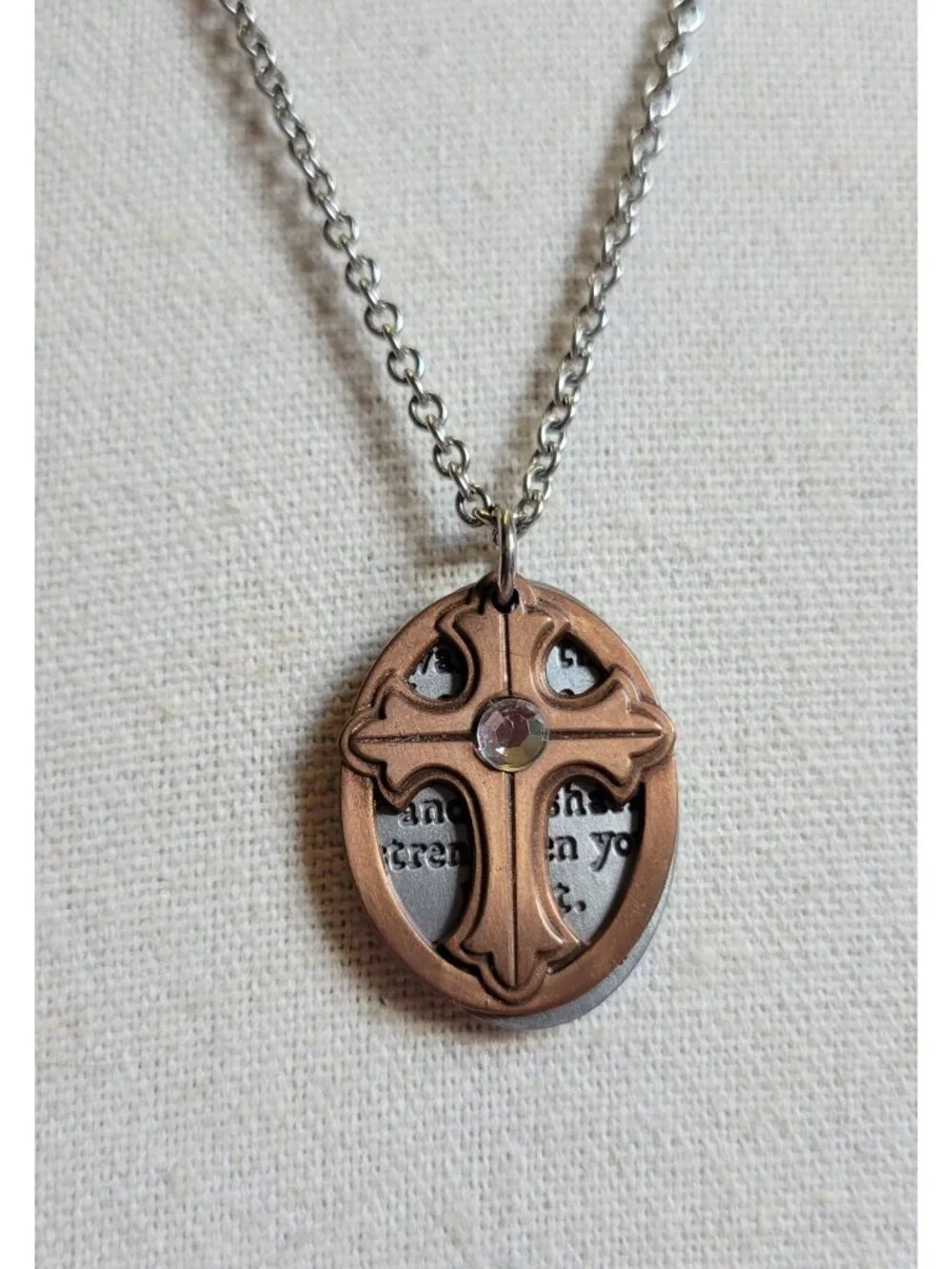Silver Tone Religious GOD Scripture PSALM Cross Chain Pendant Necklace N1D